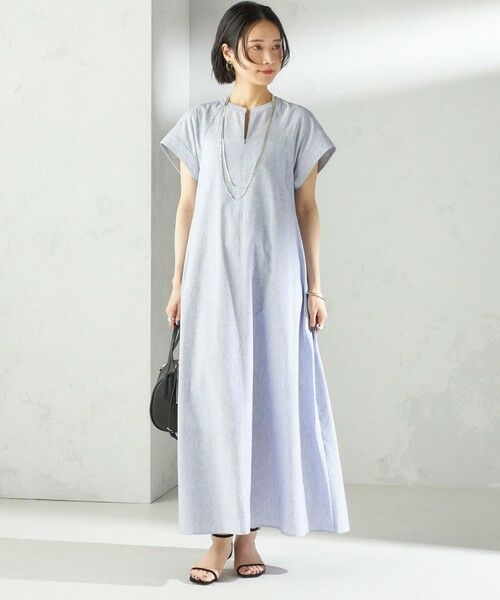 SHIPS / シップス ロング・マキシ丈ワンピース | 〈接触冷感・手洗い可能〉麻混 シャンブレー フレア ワンピース | 詳細15