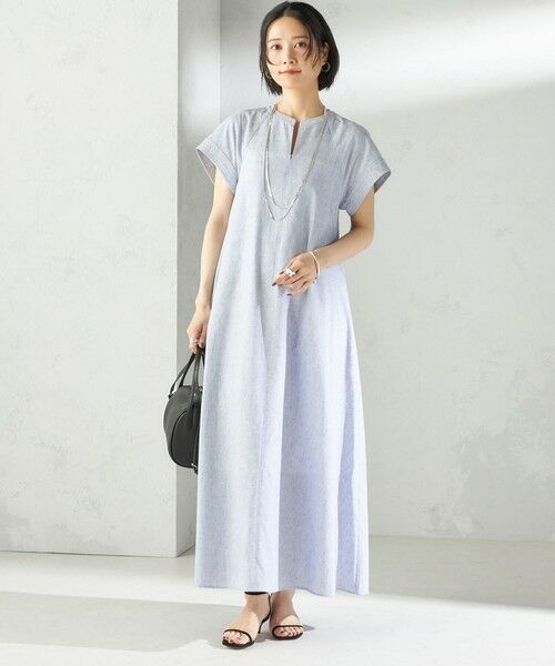 SHIPS / シップス ロング・マキシ丈ワンピース | 〈接触冷感・手洗い可能〉麻混 シャンブレー フレア ワンピース | 詳細16