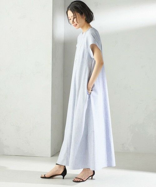 SHIPS / シップス ロング・マキシ丈ワンピース | 〈接触冷感・手洗い可能〉麻混 シャンブレー フレア ワンピース | 詳細11