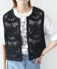 SHIPS / シップス ベスト | 〈手洗い可能〉エンブロイダリー ニット ショート ベスト