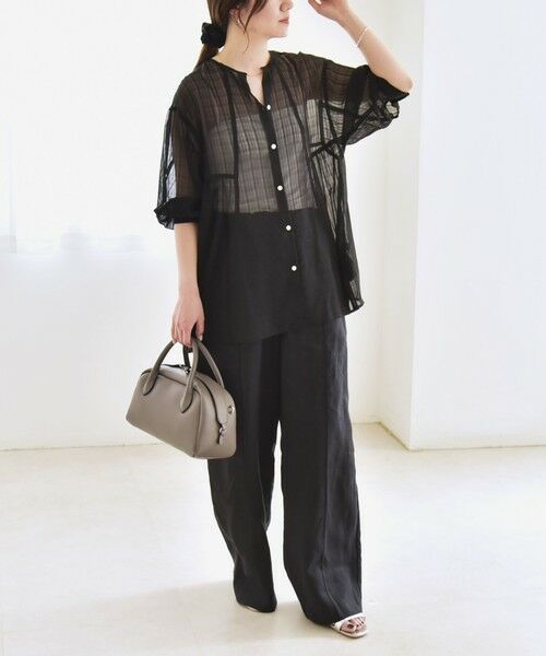 SHIPS / シップス シャツ・ブラウス | quaranciel:〈手洗い可能〉シアー チェック ノーカラー ハーフスリーブ ブラウス | 詳細1