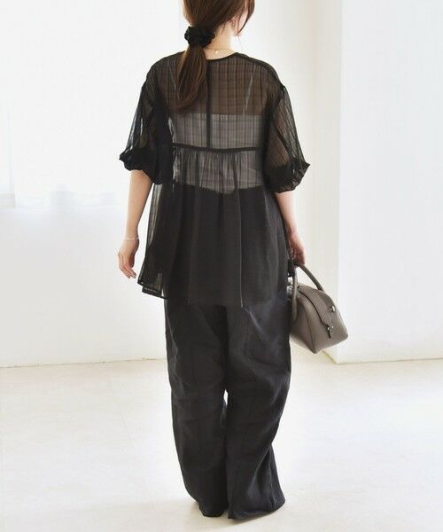 SHIPS / シップス シャツ・ブラウス | quaranciel:〈手洗い可能〉シアー チェック ノーカラー ハーフスリーブ ブラウス | 詳細2