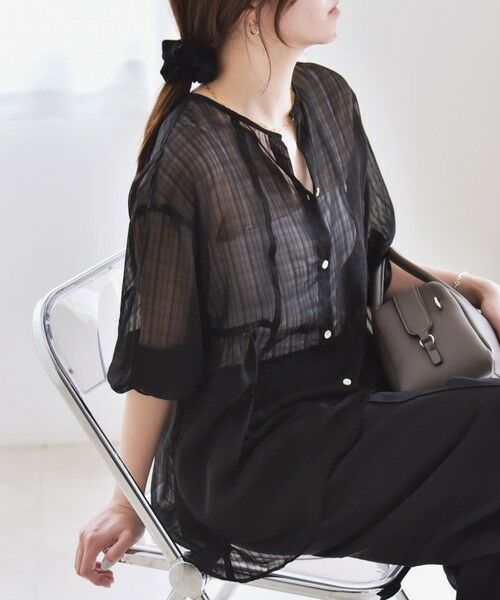 SHIPS / シップス シャツ・ブラウス | quaranciel:〈手洗い可能〉シアー チェック ノーカラー ハーフスリーブ ブラウス | 詳細3