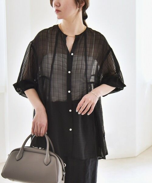 SHIPS / シップス シャツ・ブラウス | quaranciel:〈手洗い可能〉シアー チェック ノーカラー ハーフスリーブ ブラウス | 詳細4