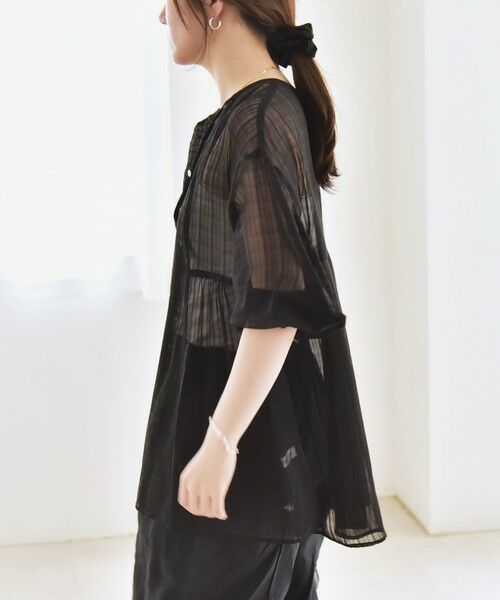 SHIPS / シップス シャツ・ブラウス | quaranciel:〈手洗い可能〉シアー チェック ノーカラー ハーフスリーブ ブラウス | 詳細5