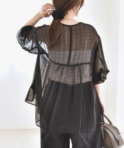 SHIPS / シップス シャツ・ブラウス | quaranciel:〈手洗い可能〉シアー チェック ノーカラー ハーフスリーブ ブラウス | 詳細6