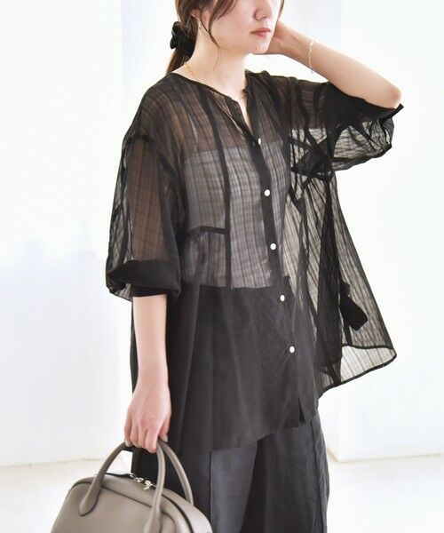 SHIPS / シップス シャツ・ブラウス | quaranciel:〈手洗い可能〉シアー チェック ノーカラー ハーフスリーブ ブラウス | 詳細7