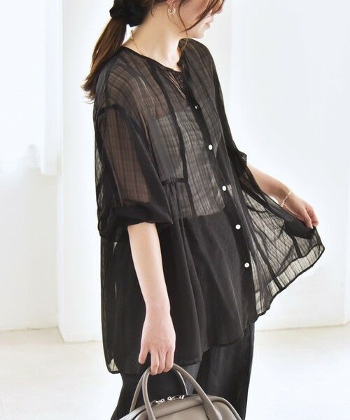 SHIPS / シップス シャツ・ブラウス | quaranciel:〈手洗い可能〉シアー チェック ノーカラー ハーフスリーブ ブラウス | 詳細8