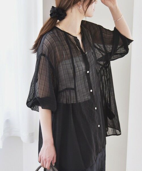 SHIPS / シップス シャツ・ブラウス | quaranciel:〈手洗い可能〉シアー チェック ノーカラー ハーフスリーブ ブラウス | 詳細9