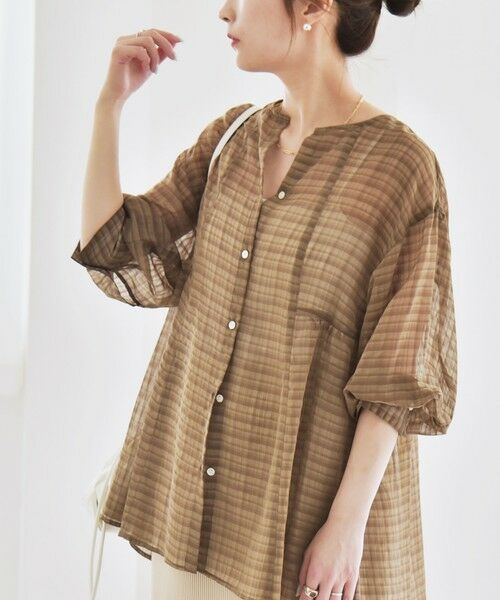 SHIPS / シップス シャツ・ブラウス | quaranciel:〈手洗い可能〉シアー チェック ノーカラー ハーフスリーブ ブラウス | 詳細15