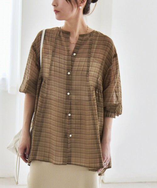 SHIPS / シップス シャツ・ブラウス | quaranciel:〈手洗い可能〉シアー チェック ノーカラー ハーフスリーブ ブラウス | 詳細16