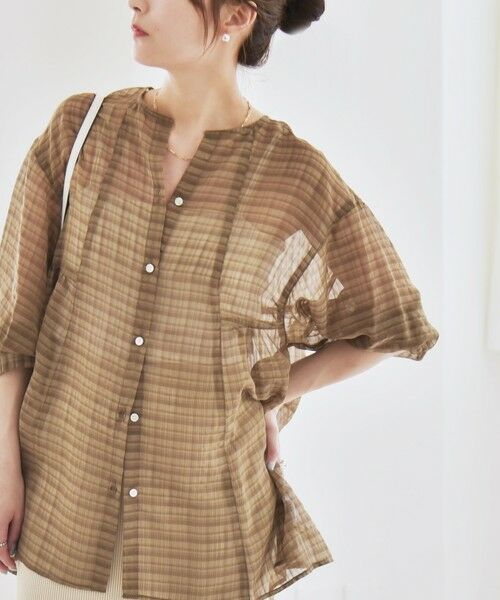 SHIPS / シップス シャツ・ブラウス | quaranciel:〈手洗い可能〉シアー チェック ノーカラー ハーフスリーブ ブラウス | 詳細18