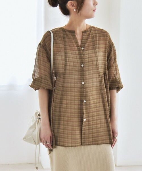 SHIPS / シップス シャツ・ブラウス | quaranciel:〈手洗い可能〉シアー チェック ノーカラー ハーフスリーブ ブラウス | 詳細19