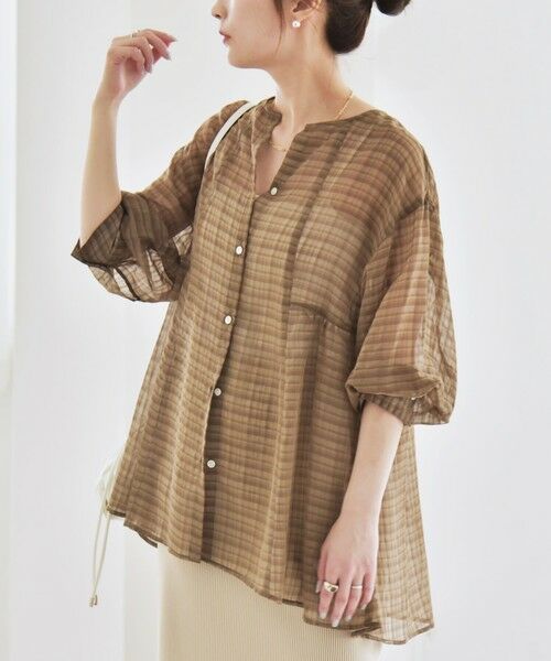 SHIPS / シップス シャツ・ブラウス | quaranciel:〈手洗い可能〉シアー チェック ノーカラー ハーフスリーブ ブラウス | 詳細20