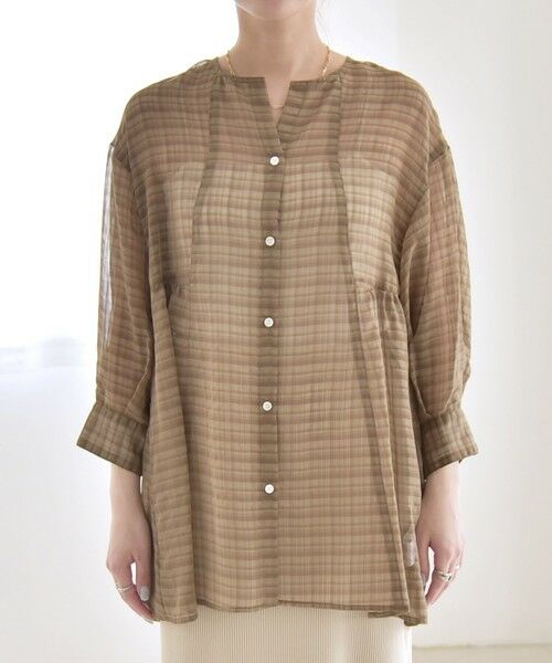 SHIPS / シップス シャツ・ブラウス | quaranciel:〈手洗い可能〉シアー チェック ノーカラー ハーフスリーブ ブラウス | 詳細27