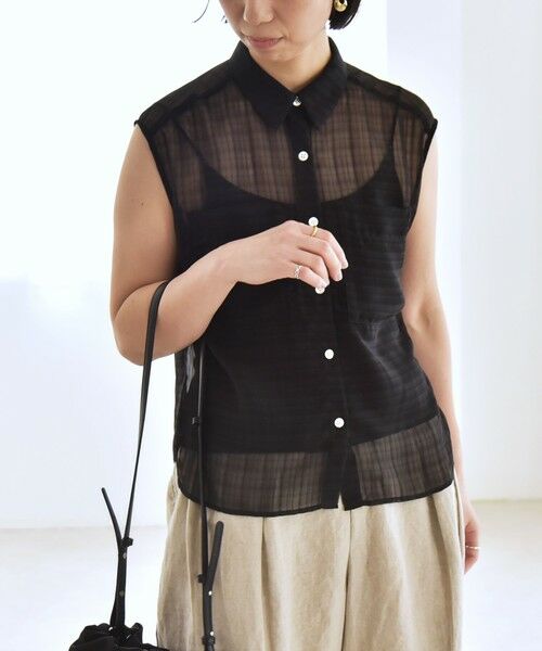 SHIPS / シップス シャツ・ブラウス | quaranciel:〈手洗い可能〉シアー チェック ノースリーブ シャツ | 詳細4