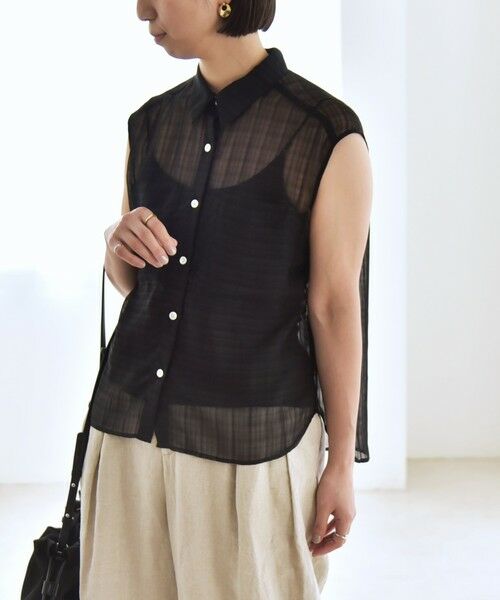 SHIPS / シップス シャツ・ブラウス | quaranciel:〈手洗い可能〉シアー チェック ノースリーブ シャツ | 詳細5