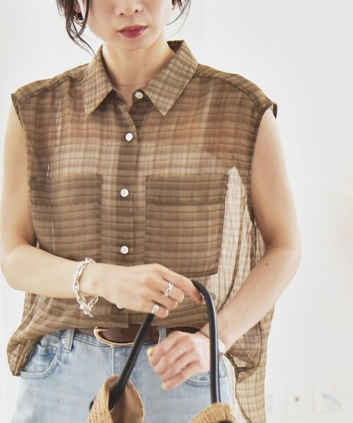 SHIPS / シップス シャツ・ブラウス | quaranciel:〈手洗い可能〉シアー チェック ノースリーブ シャツ | 詳細16