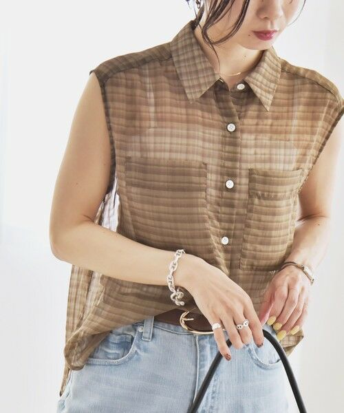 SHIPS / シップス シャツ・ブラウス | quaranciel:〈手洗い可能〉シアー チェック ノースリーブ シャツ | 詳細18