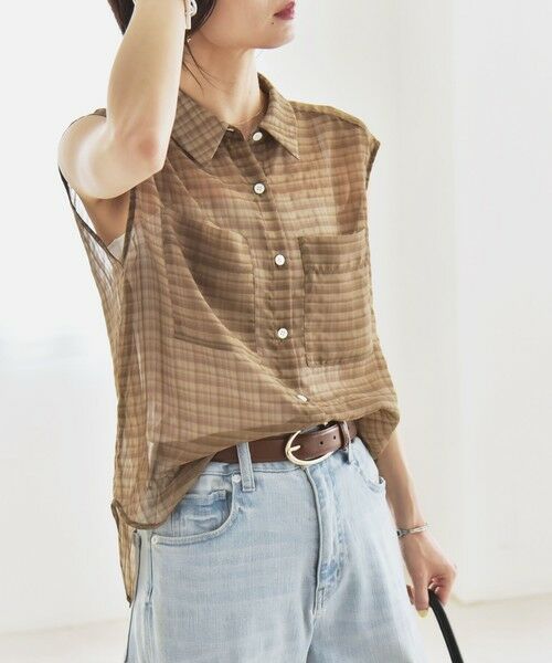 SHIPS / シップス シャツ・ブラウス | quaranciel:〈手洗い可能〉シアー チェック ノースリーブ シャツ | 詳細20