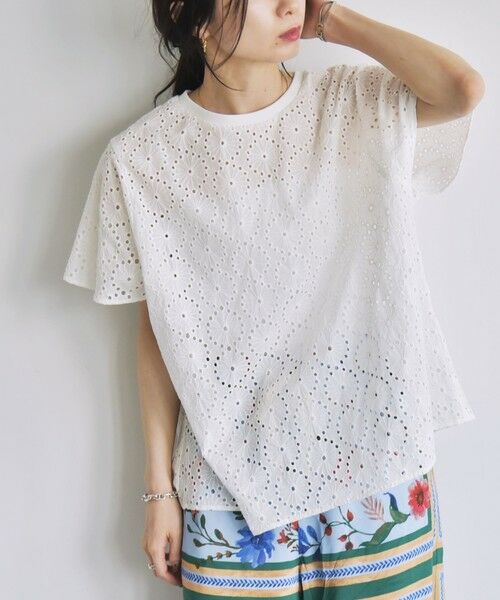 SHIPS / シップス シャツ・ブラウス | quaranciel:〈手洗い可能〉フラワー 刺繍 アイレット ハーフスリーブ プルオーバー | 詳細10