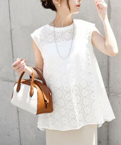 SHIPS / シップス シャツ・ブラウス | quaranciel:〈手洗い可能〉フラワー 刺繍 アイレット ノースリーブ フレア プルオーバー