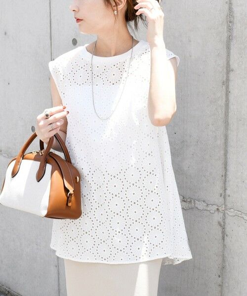 SHIPS / シップス シャツ・ブラウス | quaranciel:〈手洗い可能〉フラワー 刺繍 アイレット ノースリーブ フレア プルオーバー | 詳細3