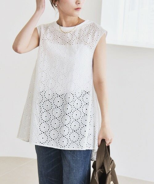 SHIPS / シップス シャツ・ブラウス | quaranciel:〈手洗い可能〉フラワー 刺繍 アイレット ノースリーブ フレア プルオーバー | 詳細7