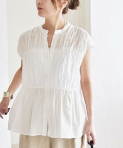 SHIPS / シップス シャツ・ブラウス | quaranciel:〈手洗い可能〉コットンボイル シアー ギャザー バンドカラー シャツ ブラウス