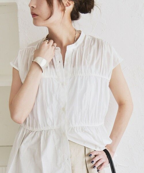 SHIPS / シップス シャツ・ブラウス | quaranciel:〈手洗い可能〉コットンボイル シアー ギャザー バンドカラー シャツ ブラウス | 詳細3