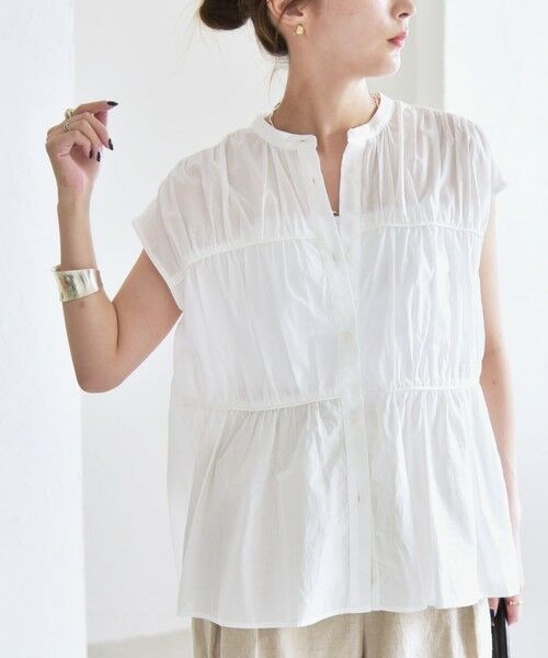 SHIPS / シップス シャツ・ブラウス | quaranciel:〈手洗い可能〉コットンボイル シアー ギャザー バンドカラー シャツ ブラウス | 詳細5