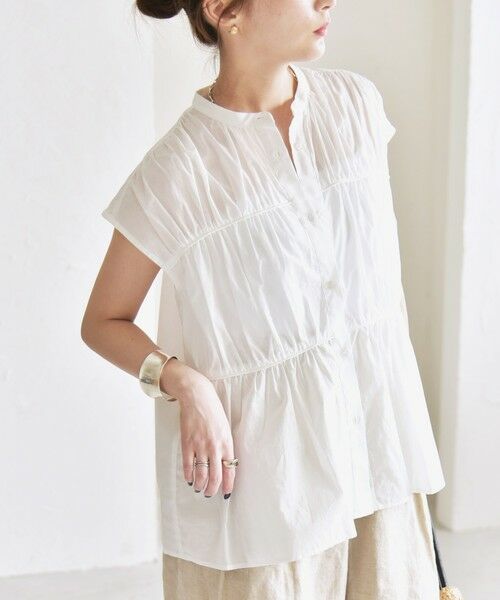 SHIPS / シップス シャツ・ブラウス | quaranciel:〈手洗い可能〉コットンボイル シアー ギャザー バンドカラー シャツ ブラウス | 詳細6
