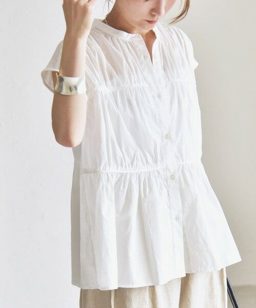 SHIPS / シップス シャツ・ブラウス | quaranciel:〈手洗い可能〉コットンボイル シアー ギャザー バンドカラー シャツ ブラウス | 詳細7