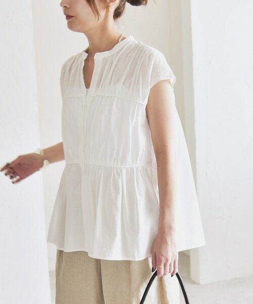 SHIPS / シップス シャツ・ブラウス | quaranciel:〈手洗い可能〉コットンボイル シアー ギャザー バンドカラー シャツ ブラウス | 詳細8