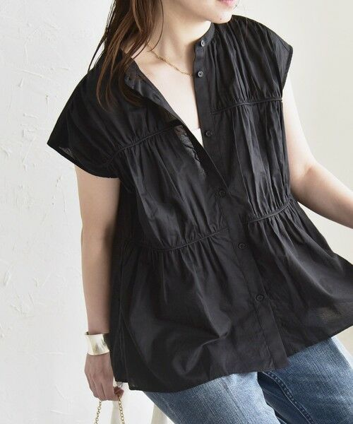 SHIPS / シップス シャツ・ブラウス | quaranciel:〈手洗い可能〉コットンボイル シアー ギャザー バンドカラー シャツ ブラウス | 詳細15