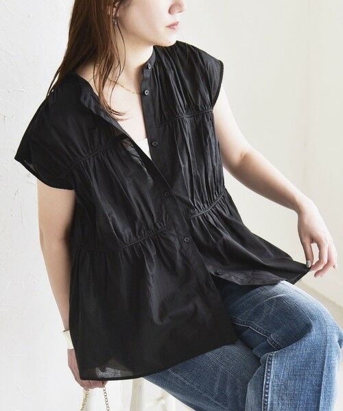 SHIPS / シップス シャツ・ブラウス | quaranciel:〈手洗い可能〉コットンボイル シアー ギャザー バンドカラー シャツ ブラウス | 詳細20