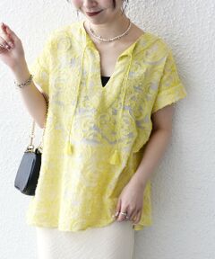 SHIPS / シップス シャツ・ブラウス | 《追加予約》SHIPS any:〈手洗い可能〉メッシュ ジャカード カフタン スキッパー ブラウス