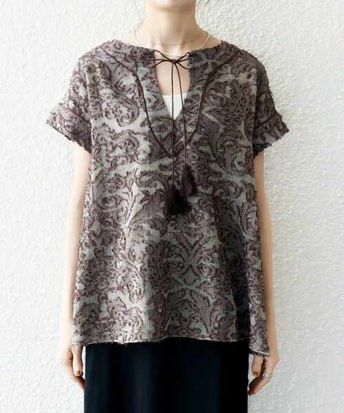 SHIPS any:〈手洗い可能〉メッシュ ジャカード カフタン