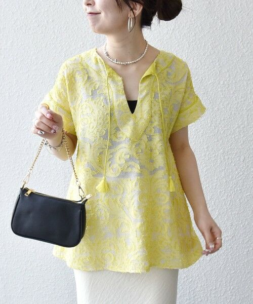 SHIPS / シップス シャツ・ブラウス | 《追加予約》SHIPS any:〈手洗い可能〉メッシュ ジャカード カフタン スキッパー ブラウス | 詳細30