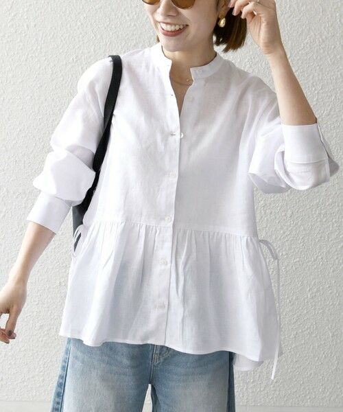 SHIPS / シップス シャツ・ブラウス | SHIPS any:〈洗濯機可能〉リネン ミックス リボン ペプラム バンドカラー シャツ 2 | 詳細10