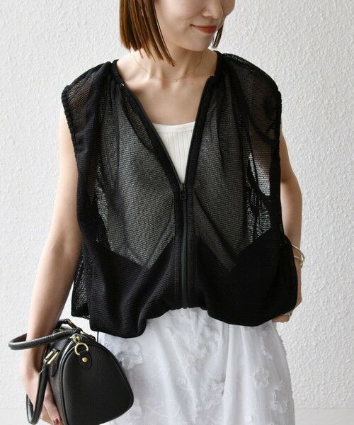 SHIPS / シップス ベスト | SHIPS any:〈手洗い可能〉メッシュ シアー ドロスト ギャザー ノースリーブ ベスト | 詳細3