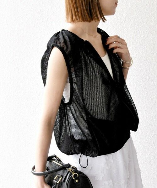 SHIPS / シップス ベスト | SHIPS any:〈手洗い可能〉メッシュ シアー ドロスト ギャザー ノースリーブ ベスト | 詳細4