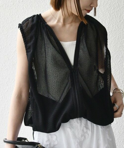 SHIPS / シップス ベスト | SHIPS any:〈手洗い可能〉メッシュ シアー ドロスト ギャザー ノースリーブ ベスト | 詳細6