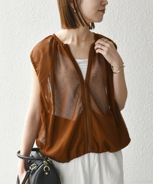 SHIPS / シップス ベスト | SHIPS any:〈手洗い可能〉メッシュ シアー ドロスト ギャザー ノースリーブ ベスト | 詳細12