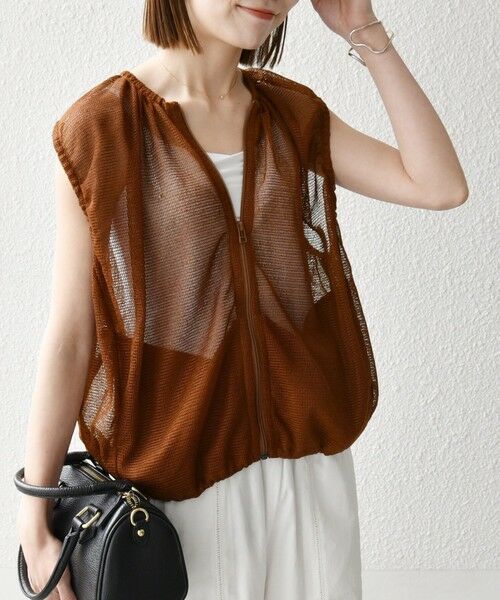 SHIPS / シップス ベスト | SHIPS any:〈手洗い可能〉メッシュ シアー ドロスト ギャザー ノースリーブ ベスト | 詳細16