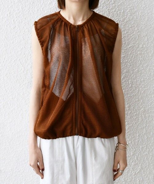 SHIPS / シップス ベスト | SHIPS any:〈手洗い可能〉メッシュ シアー ドロスト ギャザー ノースリーブ ベスト | 詳細24