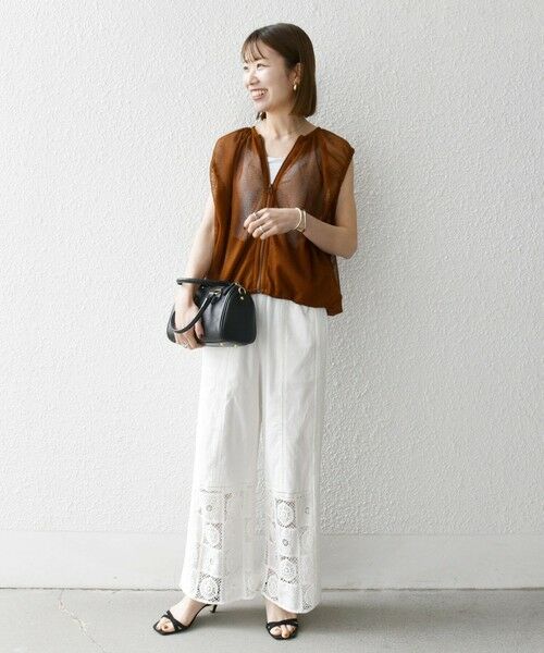 SHIPS / シップス ベスト | SHIPS any:〈手洗い可能〉メッシュ シアー ドロスト ギャザー ノースリーブ ベスト | 詳細9