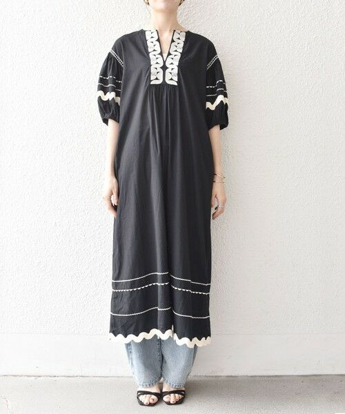 SHIPS / シップス ロング・マキシ丈ワンピース | bon_meur:〈洗濯機可能〉ジオメトリック エンブロイダリー パフ マキシ ワンピース | 詳細7