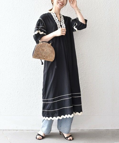 SHIPS / シップス ロング・マキシ丈ワンピース | bon_meur:〈洗濯機可能〉ジオメトリック エンブロイダリー パフ マキシ ワンピース | 詳細3