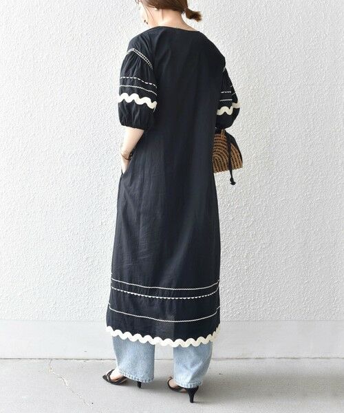 SHIPS / シップス ロング・マキシ丈ワンピース | bon_meur:〈洗濯機可能〉ジオメトリック エンブロイダリー パフ マキシ ワンピース | 詳細5